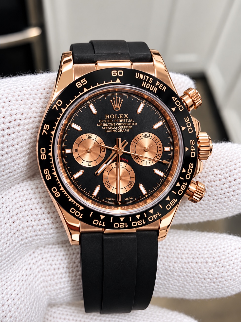 Rolex Automatic Movement Daytona  Black And Rose Gold Accents